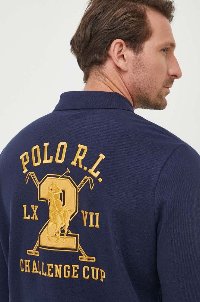 Лонгслів Polo Ralph Lauren чоловічий з аплікацією колір блакитний