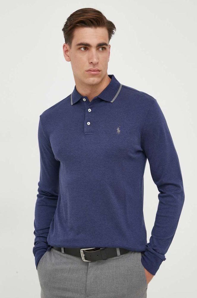 Бавовняний лонгслів Polo Ralph Lauren колір синій однотонний (3430510)