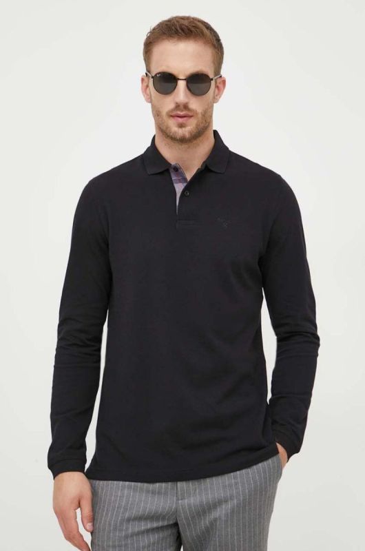 Бавовняний лонгслів Barbour колір чорний