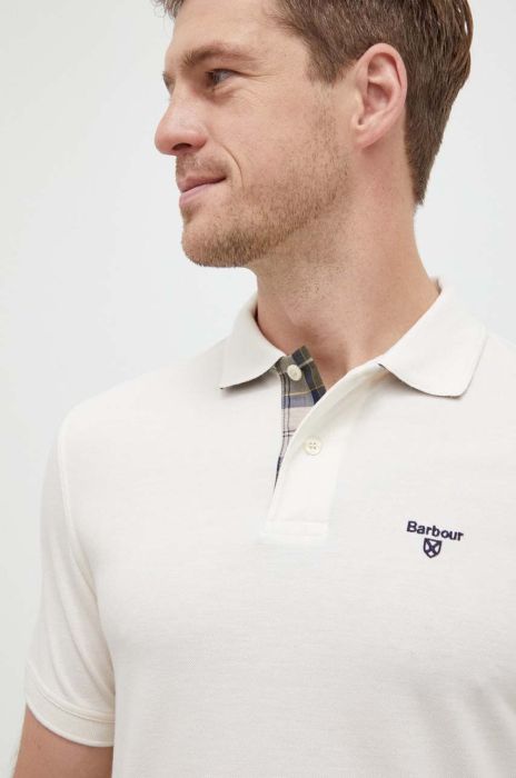 Бавовняне поло Barbour колір бежевий однотонний