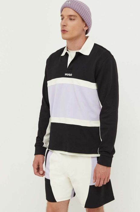 Бавовняна кофта HUGO колір чорний візерунок