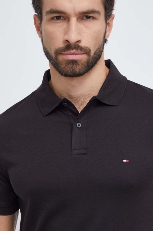 Бавовняне поло Tommy Hilfiger колір чорний однотонний (3520312)