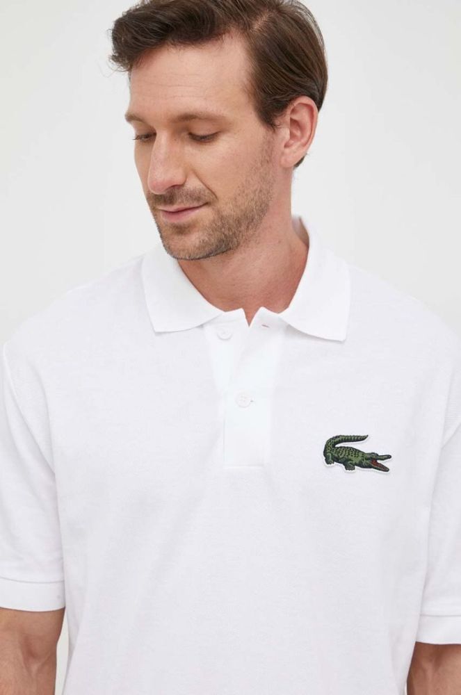 Бавовняне поло Lacoste колір білий з аплікацією фото 4