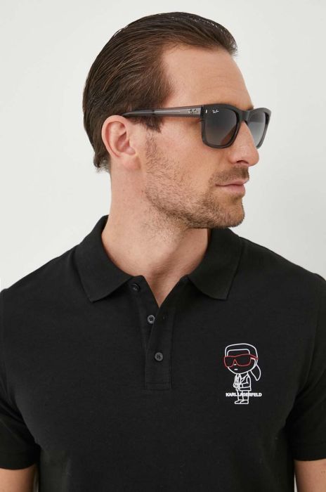 Поло Karl Lagerfeld чоловічий колір чорний з принтом (3641976)