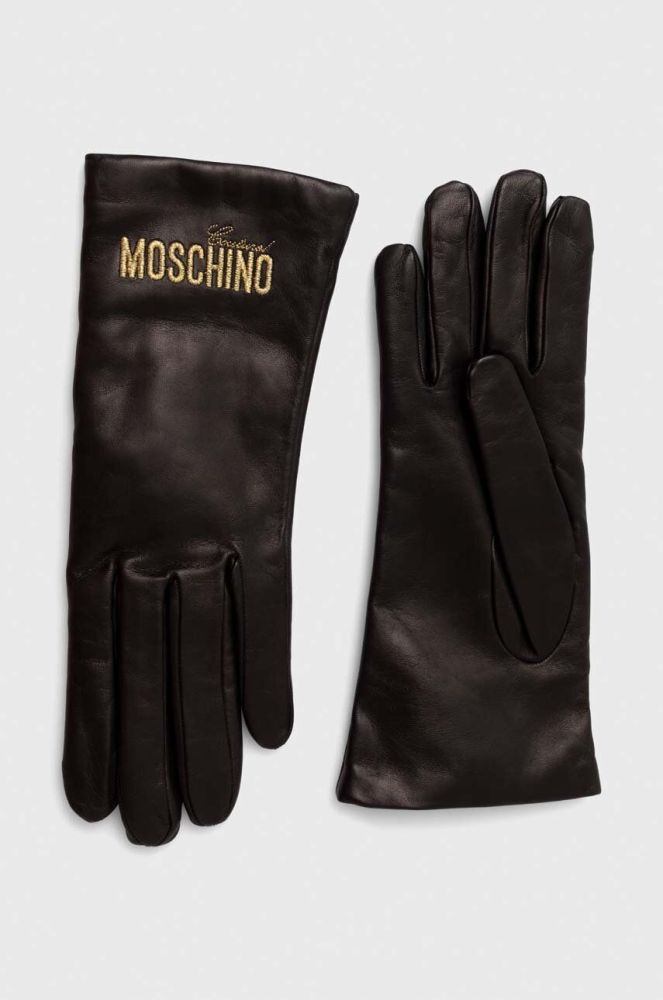 Шкіряні рукавички Moschino жіночі колір чорний (3454621)
