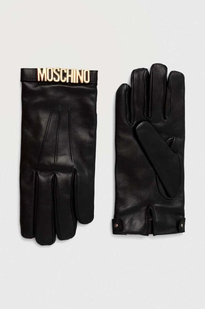 Шкіряні рукавички Moschino жіночі колір чорний (3454624)