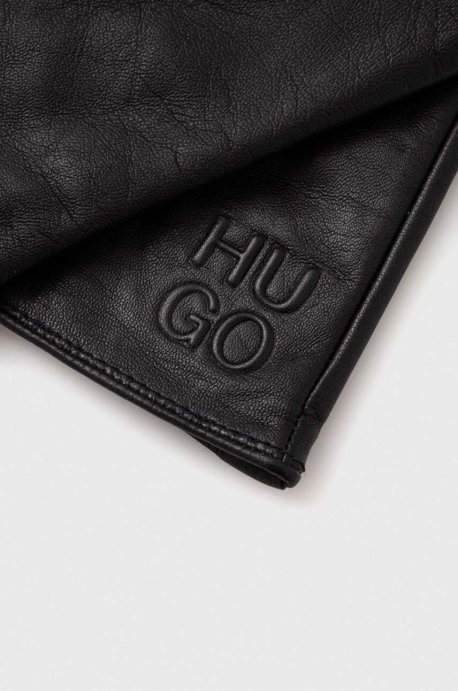 Шкіряні рукавички HUGO жіночі колір чорний фото 2