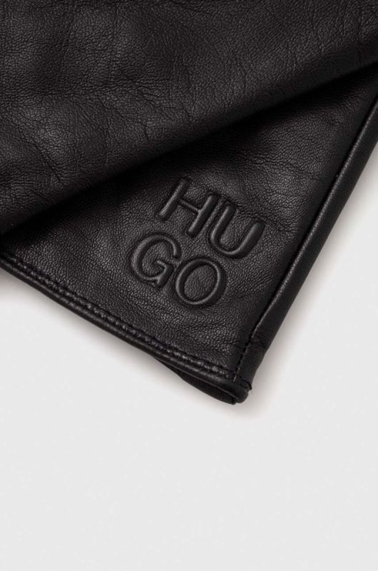 Шкіряні рукавички HUGO жіночі колір чорний фото 2