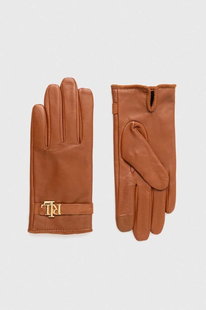 Шкіряні рукавички Lauren Ralph Lauren жіночі колір коричневий (3550983)