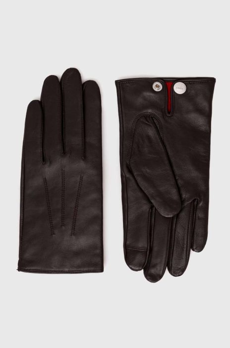 Шкіряні рукавички HUGO чоловічі колір коричневий