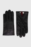 Шкіряні рукавички HUGO чоловічі колір чорний