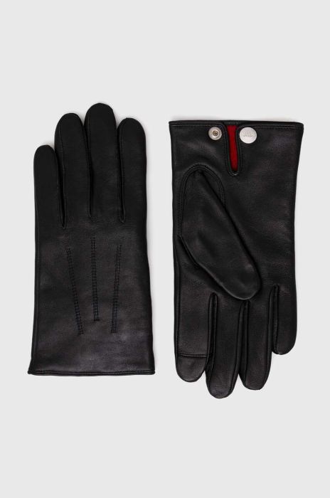 Шкіряні рукавички HUGO чоловічі колір чорний