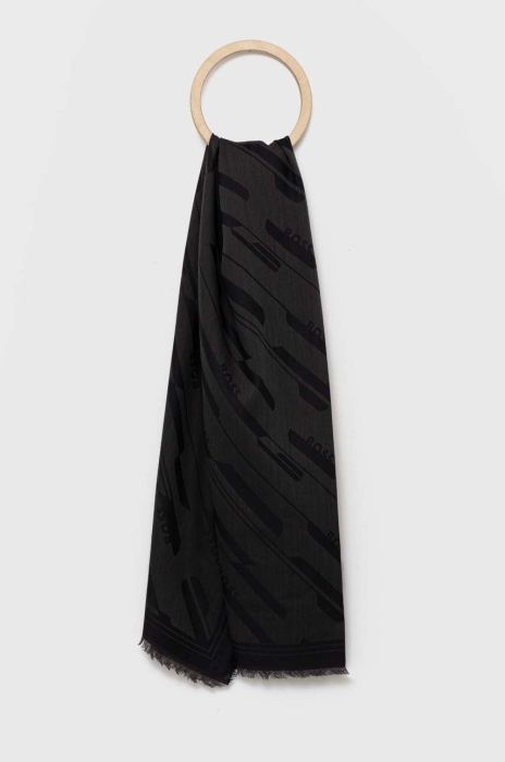 Хустка з домішкою вовни BOSS колір чорний візерунок