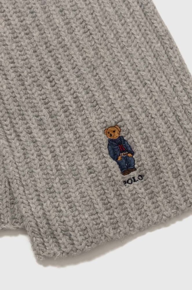 Вовняний шарф Polo Ralph Lauren колір сірий з аплікацією фото 2