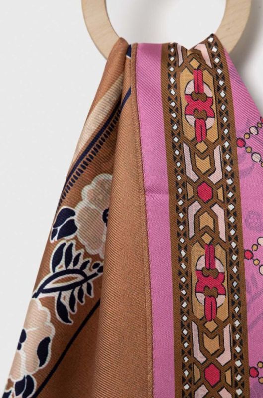 Шовкова хустка на шию Tory Burch колір коричневий візерунок фото 2