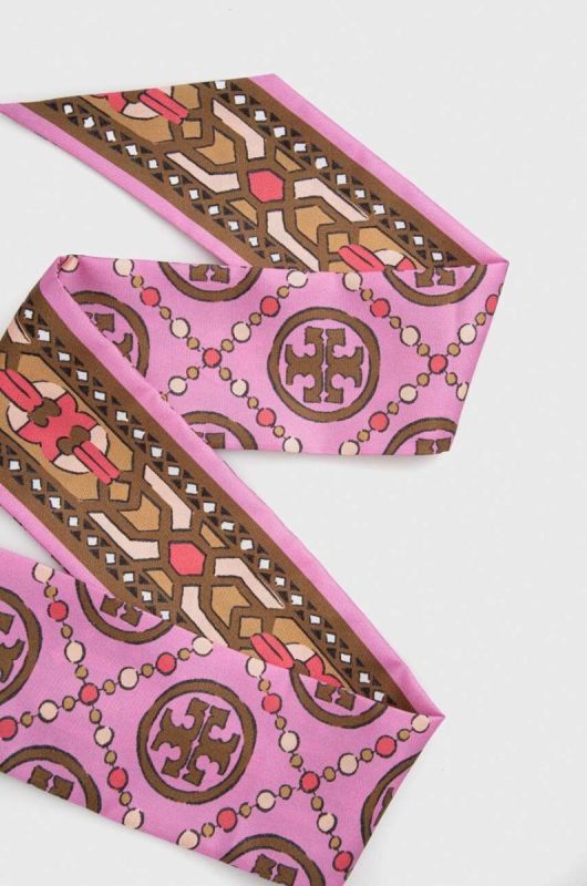 Шовкова шаль Tory Burch колір рожевий візерунок фото 2
