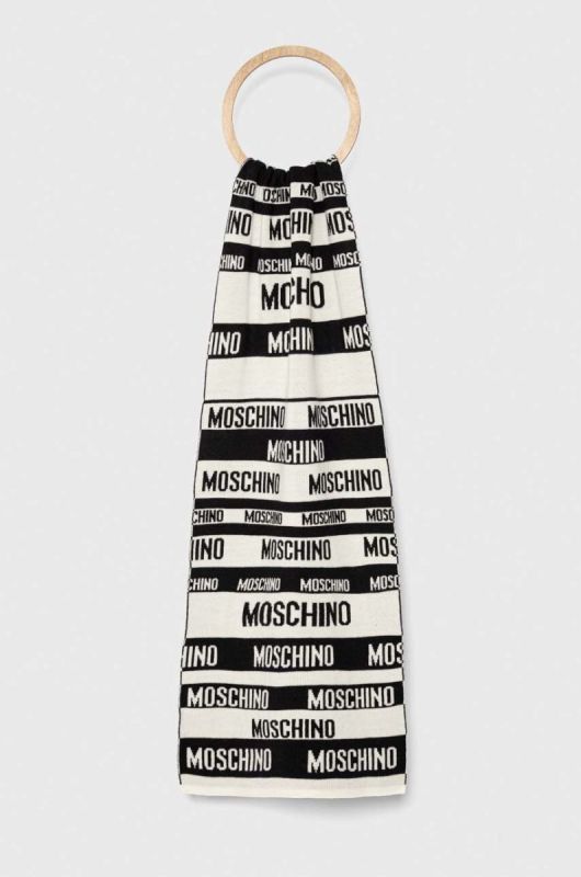 Вовняний шарф Moschino колір білий візерунок
