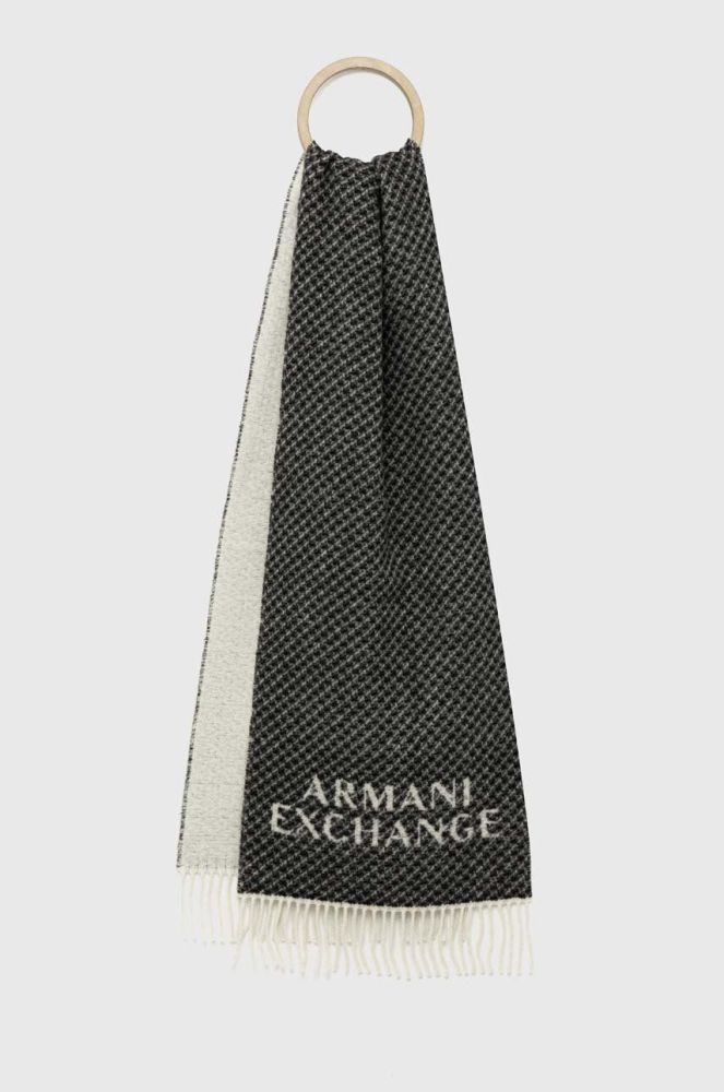 Вовняний шарф Armani Exchange колір чорний з принтом