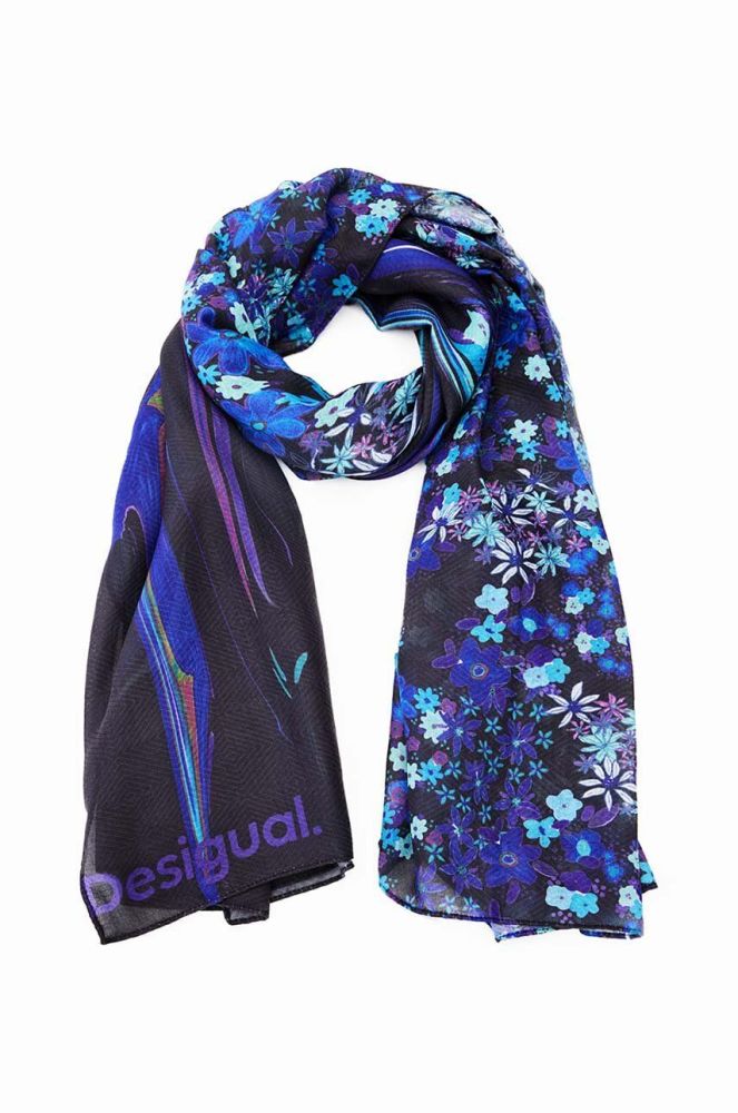 Хустка Desigual 23WAWA05 ACCESSORIES FABRIC RECTANGLE FO жіноча колір синій візерунок