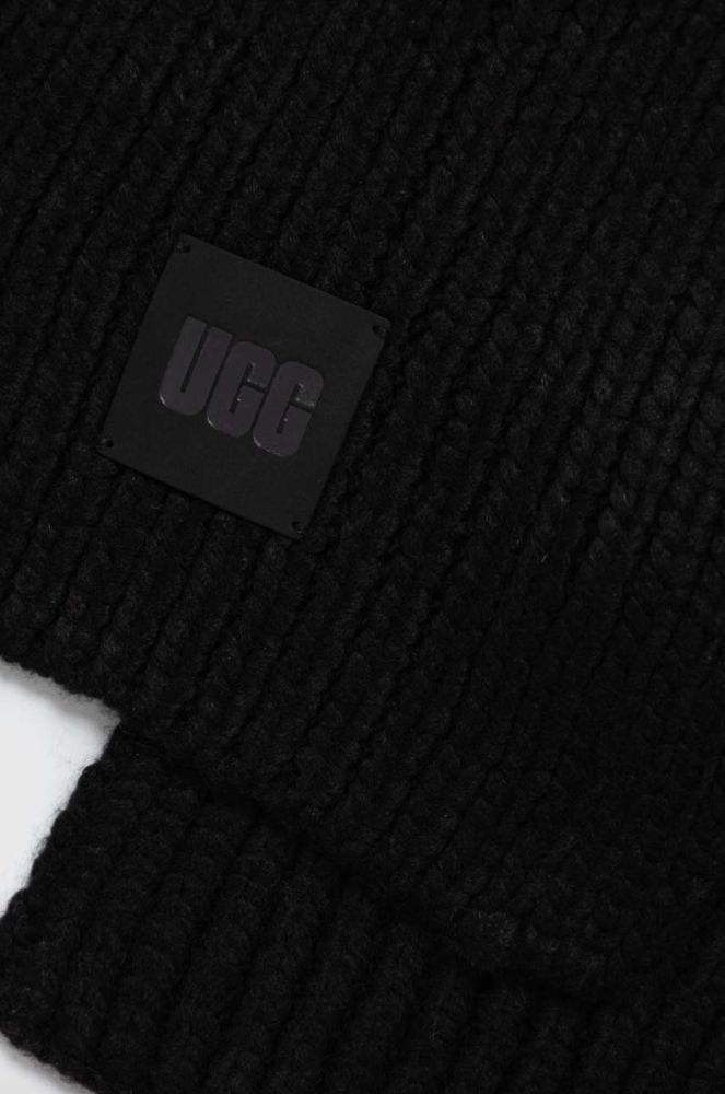 Шарф з домішкою вовни UGG колір чорний однотонний фото 2