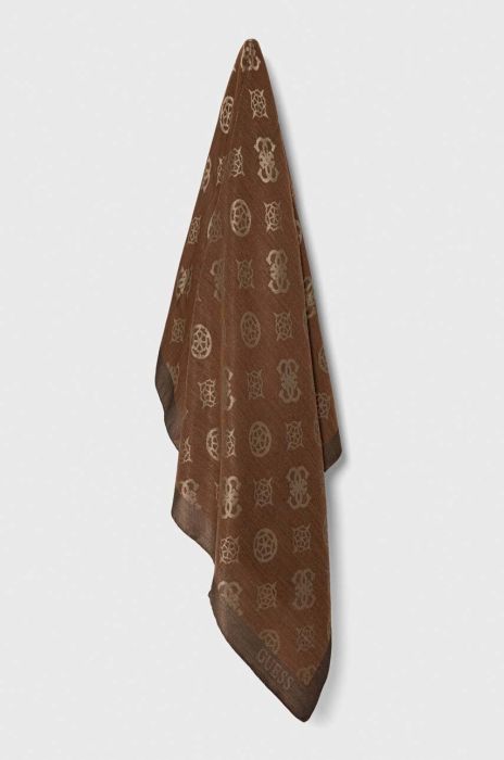 Хустка з домішкою вовни Guess колір коричневий візерунок