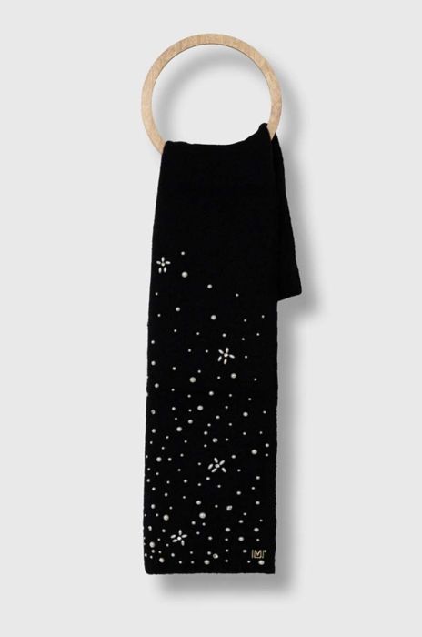 Вовняний шарф Marciano Guess колір чорний з аплікацією