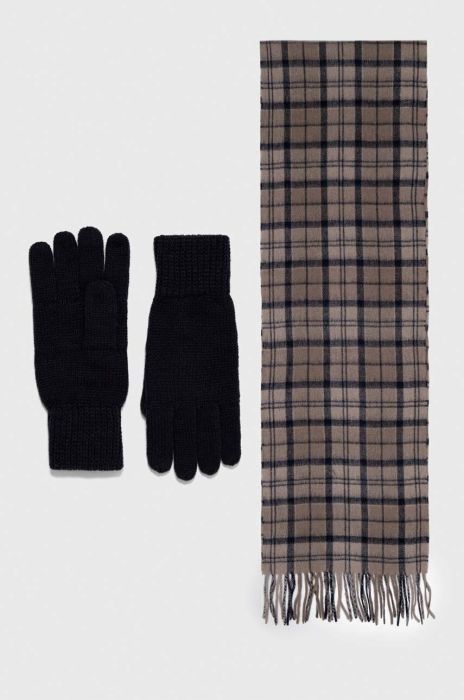 Шарф і рукавички Barbour колір бежевий візерунок