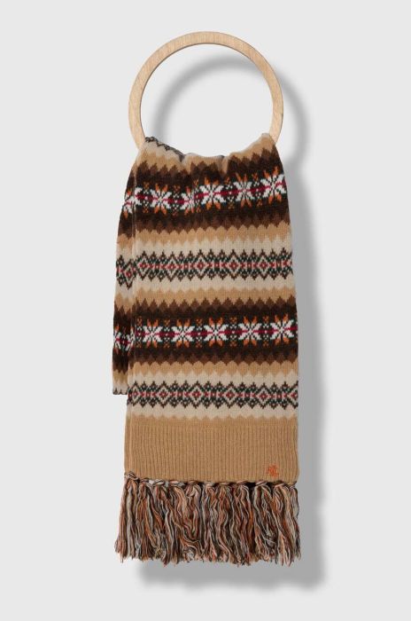 Вовняний шарф Lauren Ralph Lauren колір коричневий візерунок