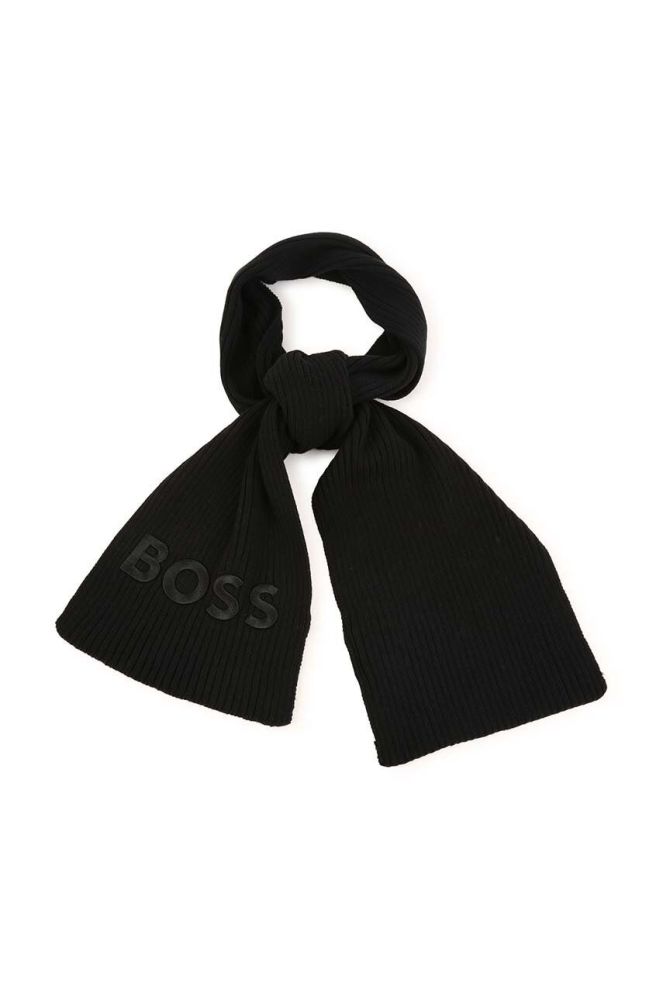 Дитячий бавовняний шарф BOSS колір чорний з аплікацією (3446982)