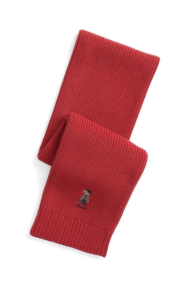 Дитячий бавовняний шарф Polo Ralph Lauren колір червоний однотонний
