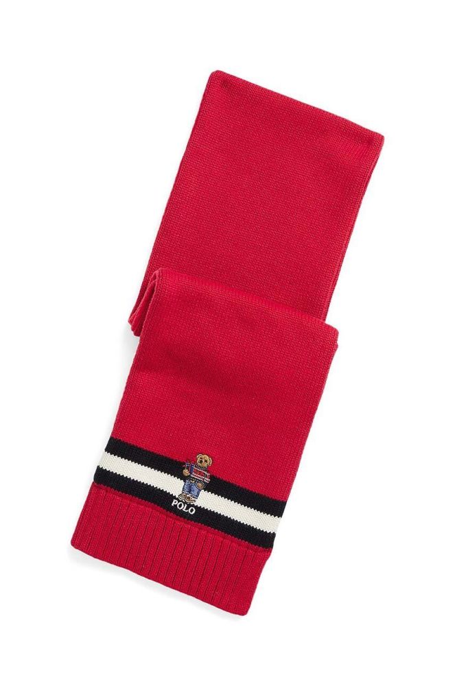 Дитячий бавовняний шарф Polo Ralph Lauren колір червоний з аплікацією (3641985)
