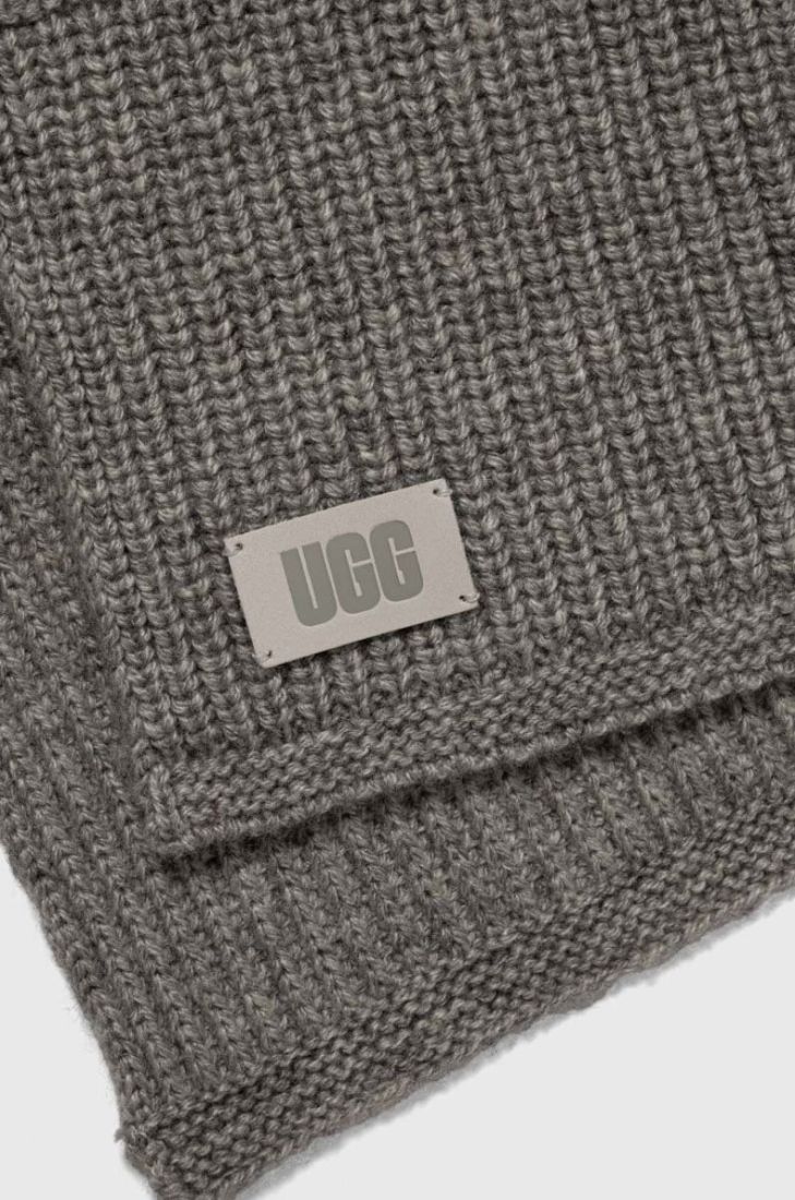 Шарф з домішкою вовни UGG колір сірий меланж