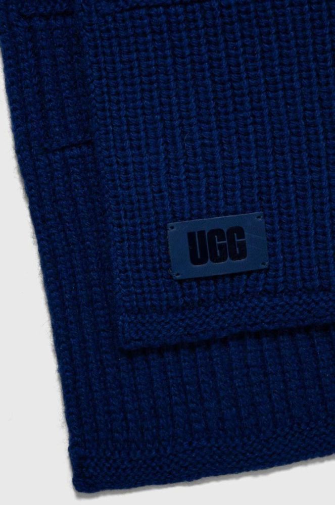 Шарф з домішкою вовни UGG колір синій меланж фото 2