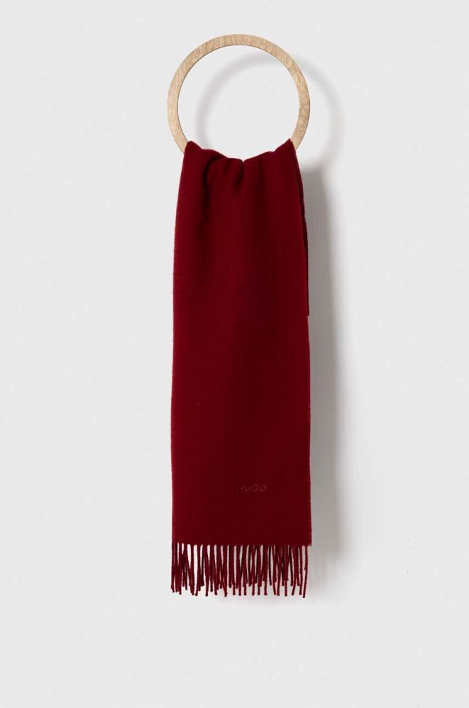 Вовняний шарф HUGO колір червоний однотонний