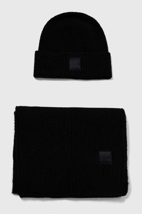 Шапка та шарф з домішкою вовни Boss Orange BOSS ORANGE колір чорний