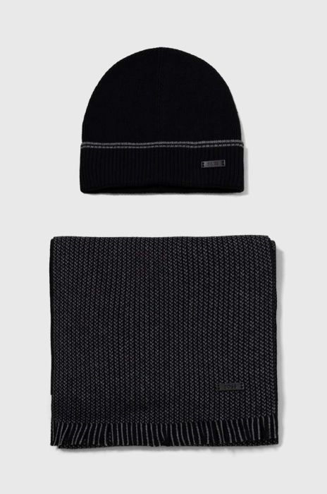 Шапка та шарф з домішкою вовни BOSS колір чорний (3558302)