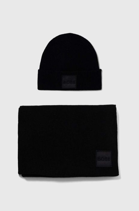 Шапка та шарф з домішкою вовни BOSS колір чорний (3558304)