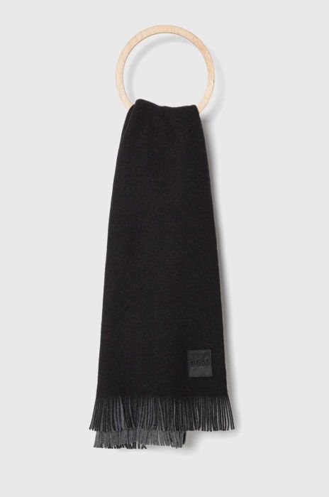 Вовняний шарф BOSS колір чорний однотонний (3486425)
