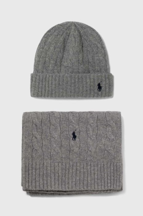 Шапка і шарф з кашеміру Polo Ralph Lauren колір сірий