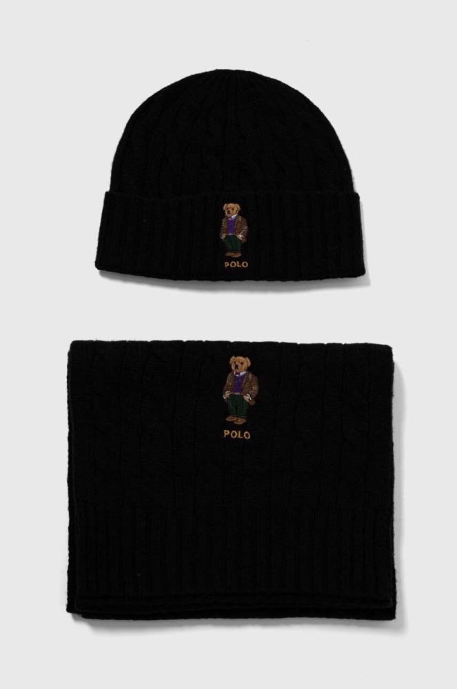 Шерстяна шапка і шарф Polo Ralph Lauren колір чорний