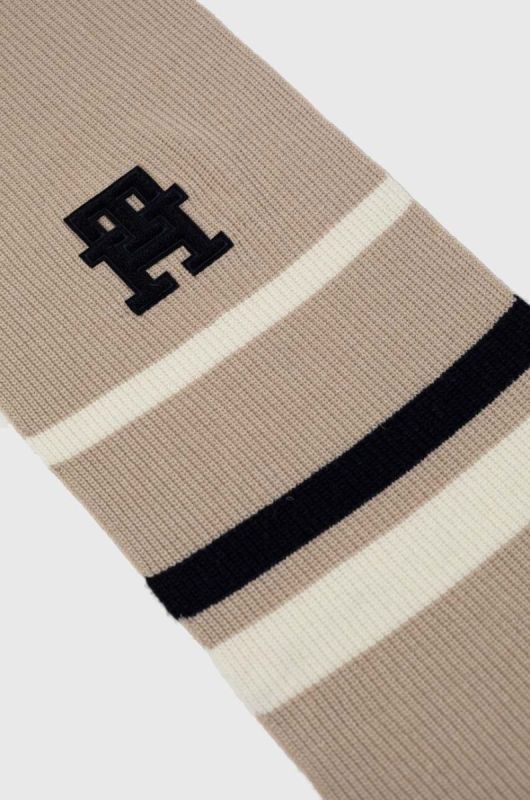 Шарф з домішкою вовни Tommy Hilfiger колір бежевий візерунок фото 2