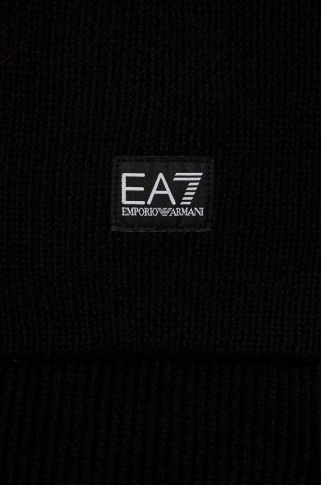 Шарф з домішкою вовни EA7 Emporio Armani колір чорний однотонний фото 2