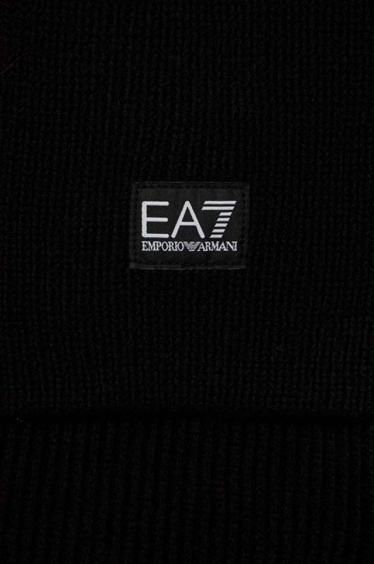 Шарф з домішкою вовни EA7 Emporio Armani колір чорний однотонний фото 2