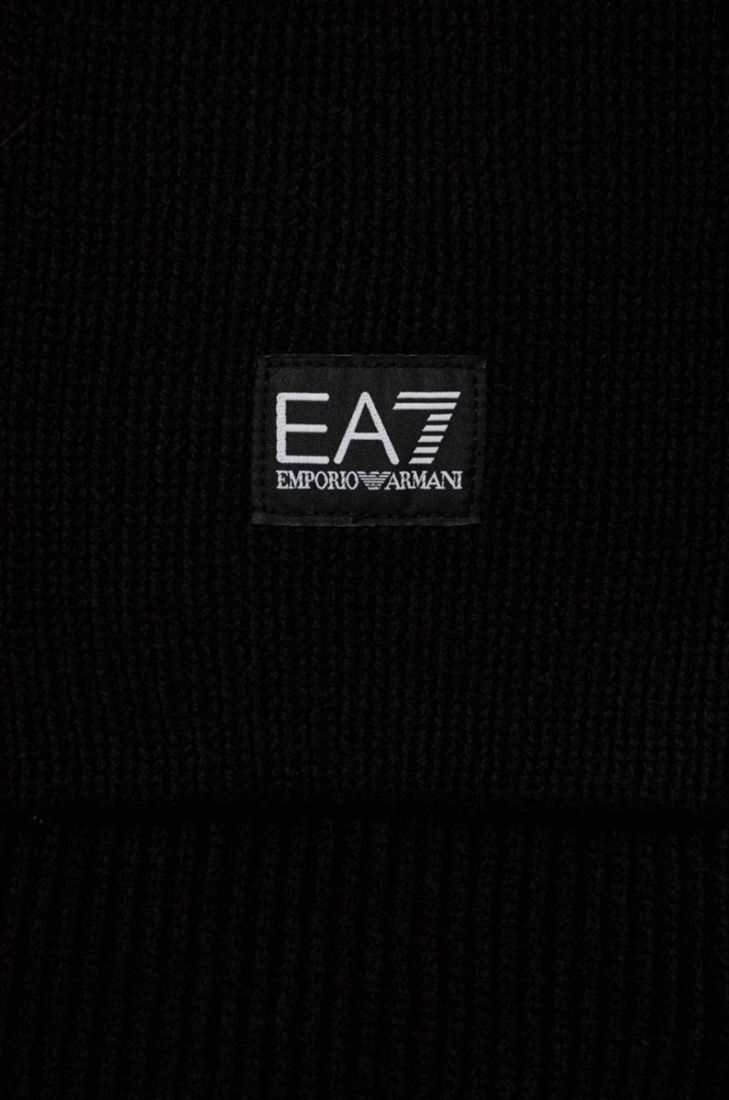 Шарф з домішкою вовни EA7 Emporio Armani колір чорний однотонний
