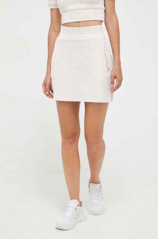 Спідниця Guess колір бежевий mini розкльошена (3459288)