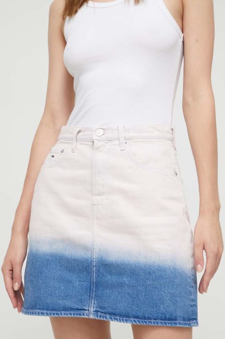 Джинсова спідниця Tommy Jeans колір рожевий mini пряма