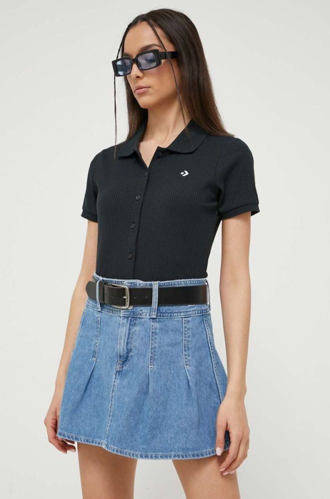 Джинсова бавовняна спідниця Tommy Jeans mini розкльошена колір блакитний фото 4