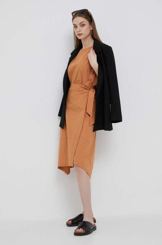 Спідниця Dkny колір коричневий midi розкльошена фото 2