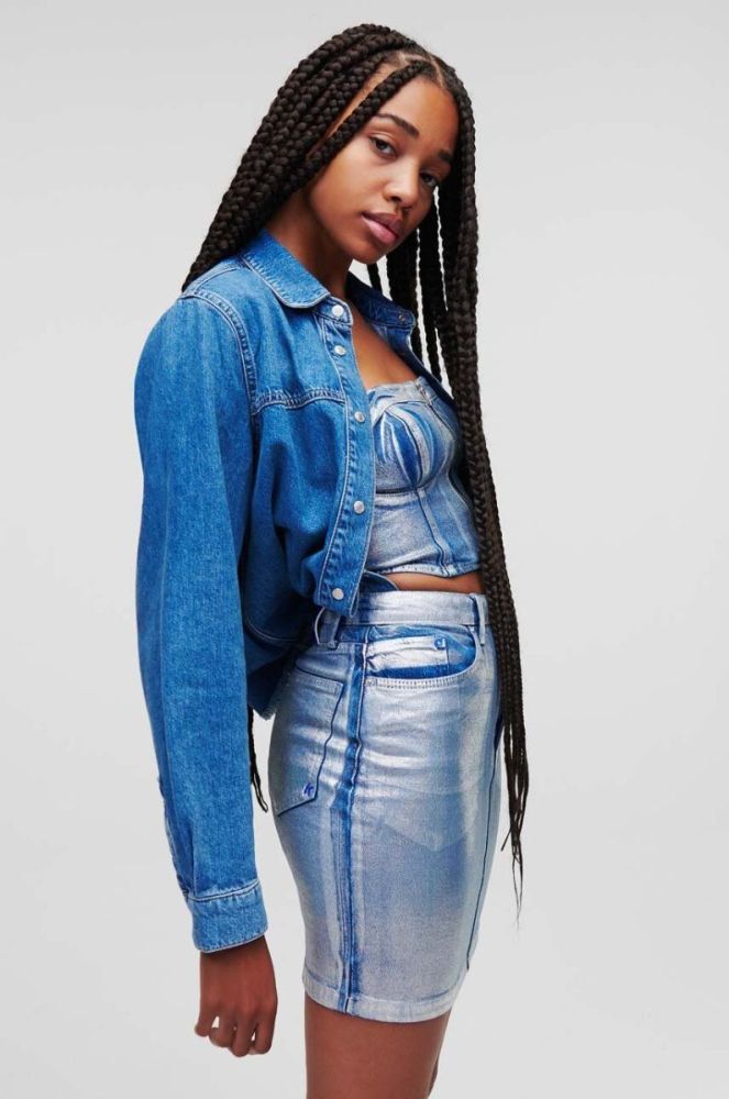 Джинсова спідниця Karl Lagerfeld Jeans mini олівець колір блакитний (3351778) фото 4