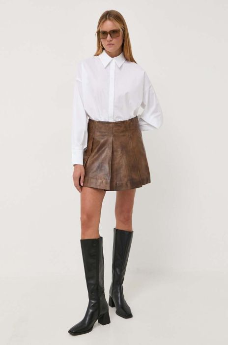 Шкіряна спідниця Remain колір коричневий mini розкльошена